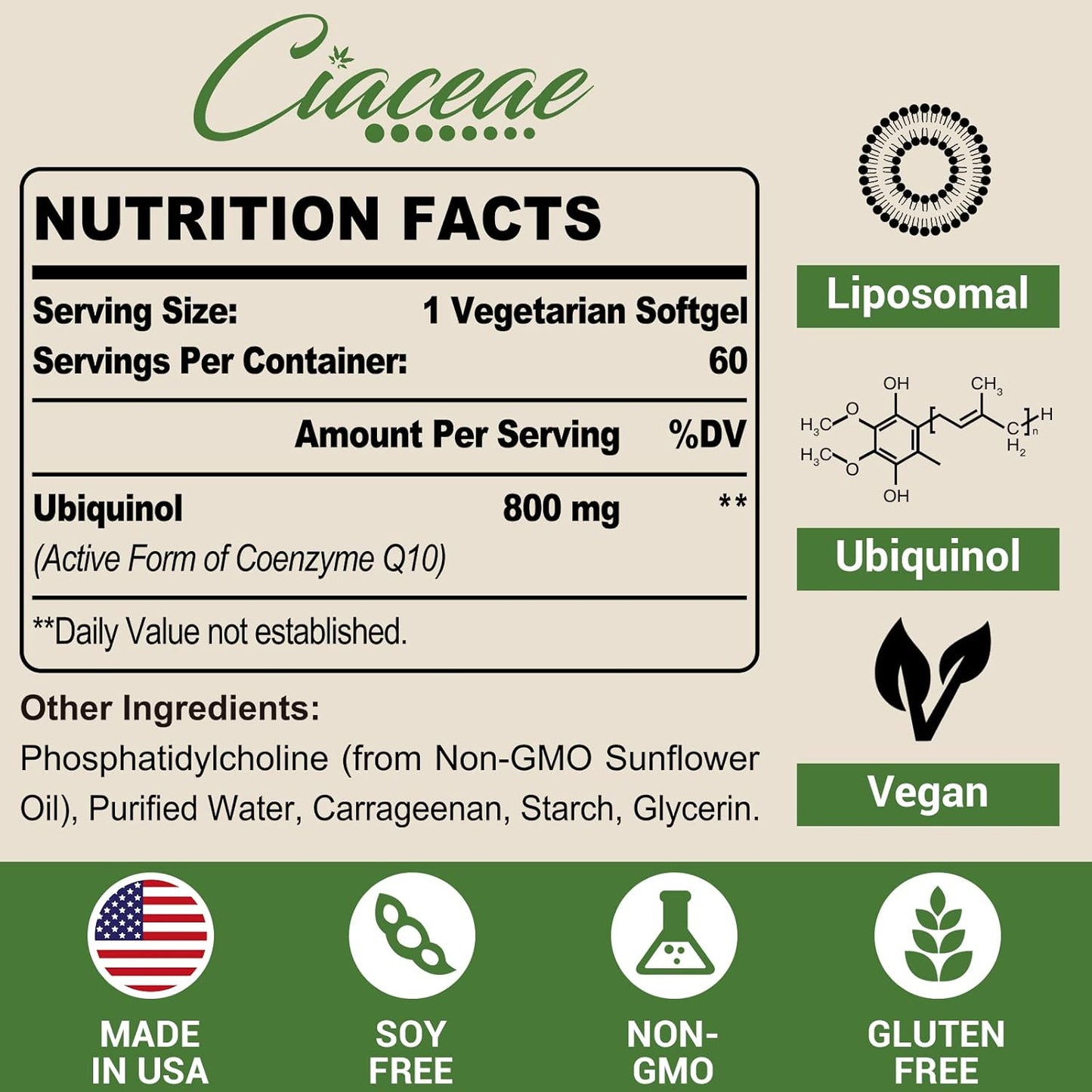 Ciacea Liposomal CoQ10 (Ubiquinol) - 60 Softgels