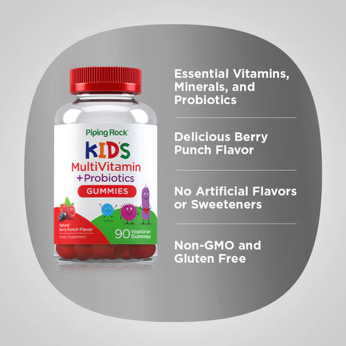 Kids Multivitamin + Probiotic Gummies (Delicious Berry Punch), 90 Vegetarian Gummies