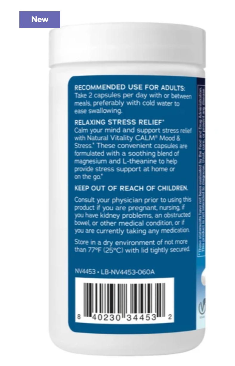 NATURAL VITALITY MOOD & STRESS CALM Anti Anxiety, Stress Relief, Mood Boosting with Magnesium Glycinate