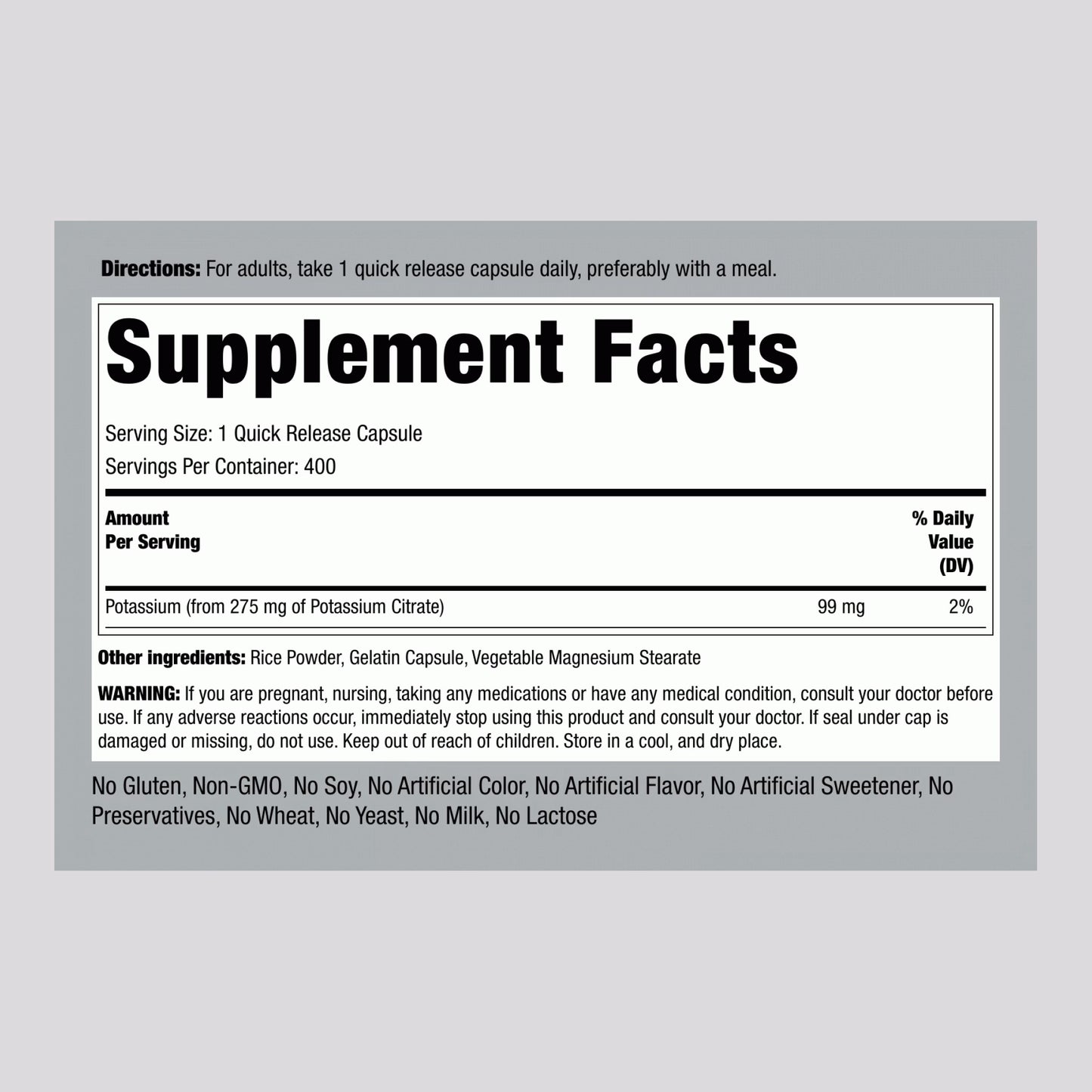 Potassium Citrate, 275 mg, 400 Quick Release Capsules, 2 Bottles