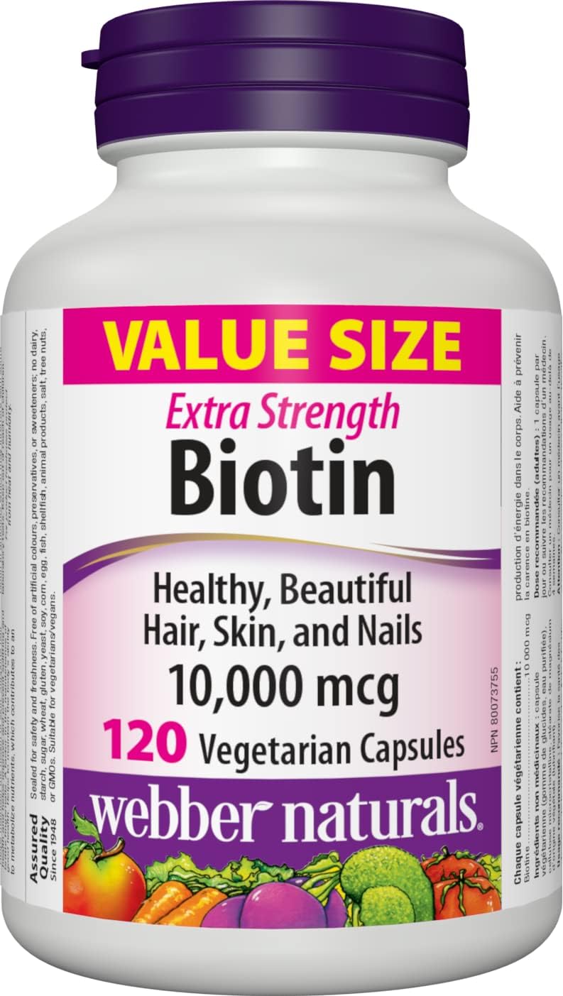 Webber Naturals Biotin 10,000 mcg Extra Strength, 120 Capsules