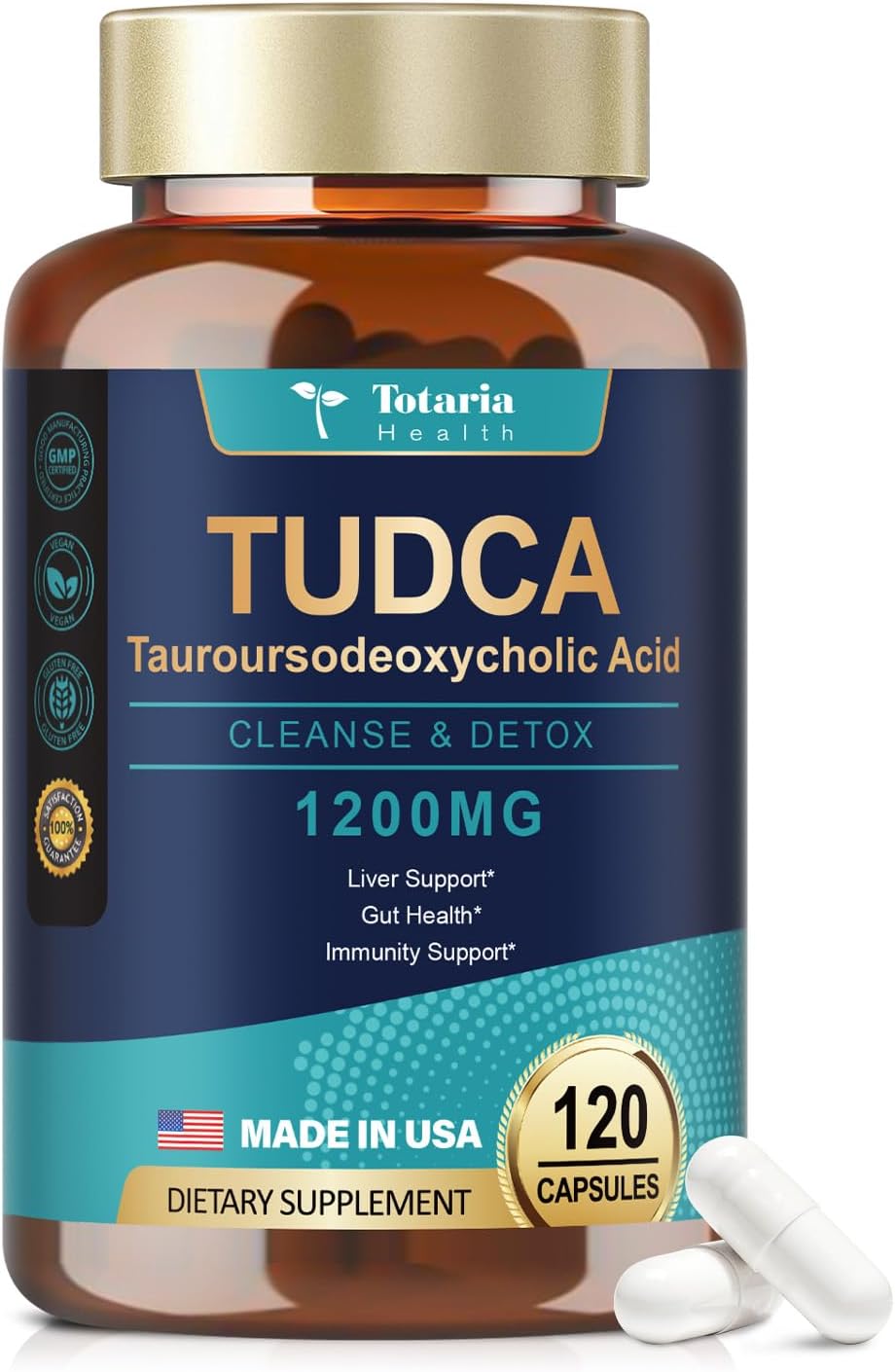 TUDCA Bile Salts 1200mg (Tauroursodeoxycholic Acid), Ultra Strength Pure TUDCA Supplements