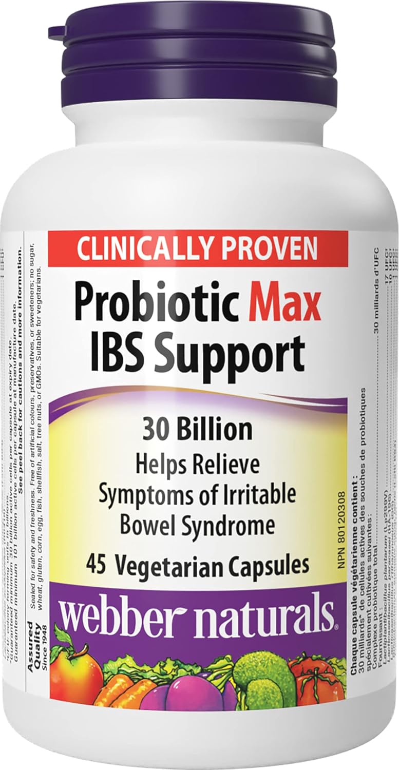 Webber Naturals Probiotic Max IBS Support, 30 Billion Active Cells, 5 Probiotic Strains