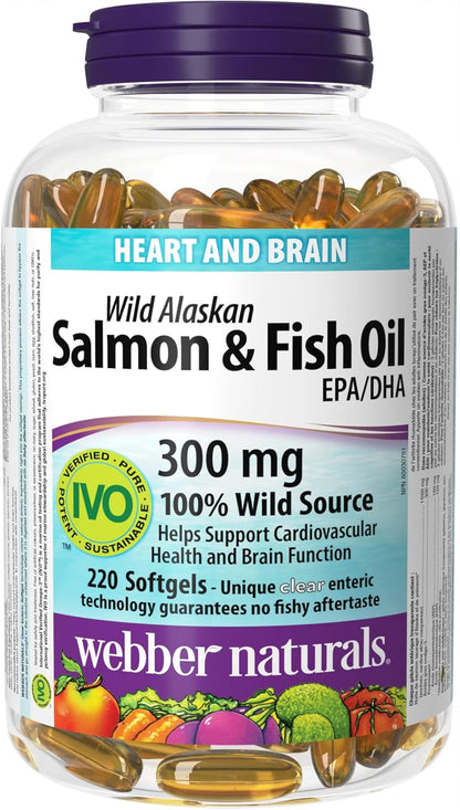 Webber Naturals Salmon and Fish Oil 300 mg, 220 Clear Enteric No Fishy Aftertaste Softgels