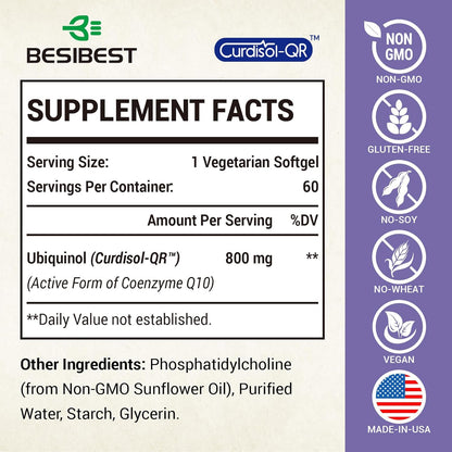 BesiBest Liposomal Vegan CoQ10 Ubiquinol 800mg - 60 Softgels