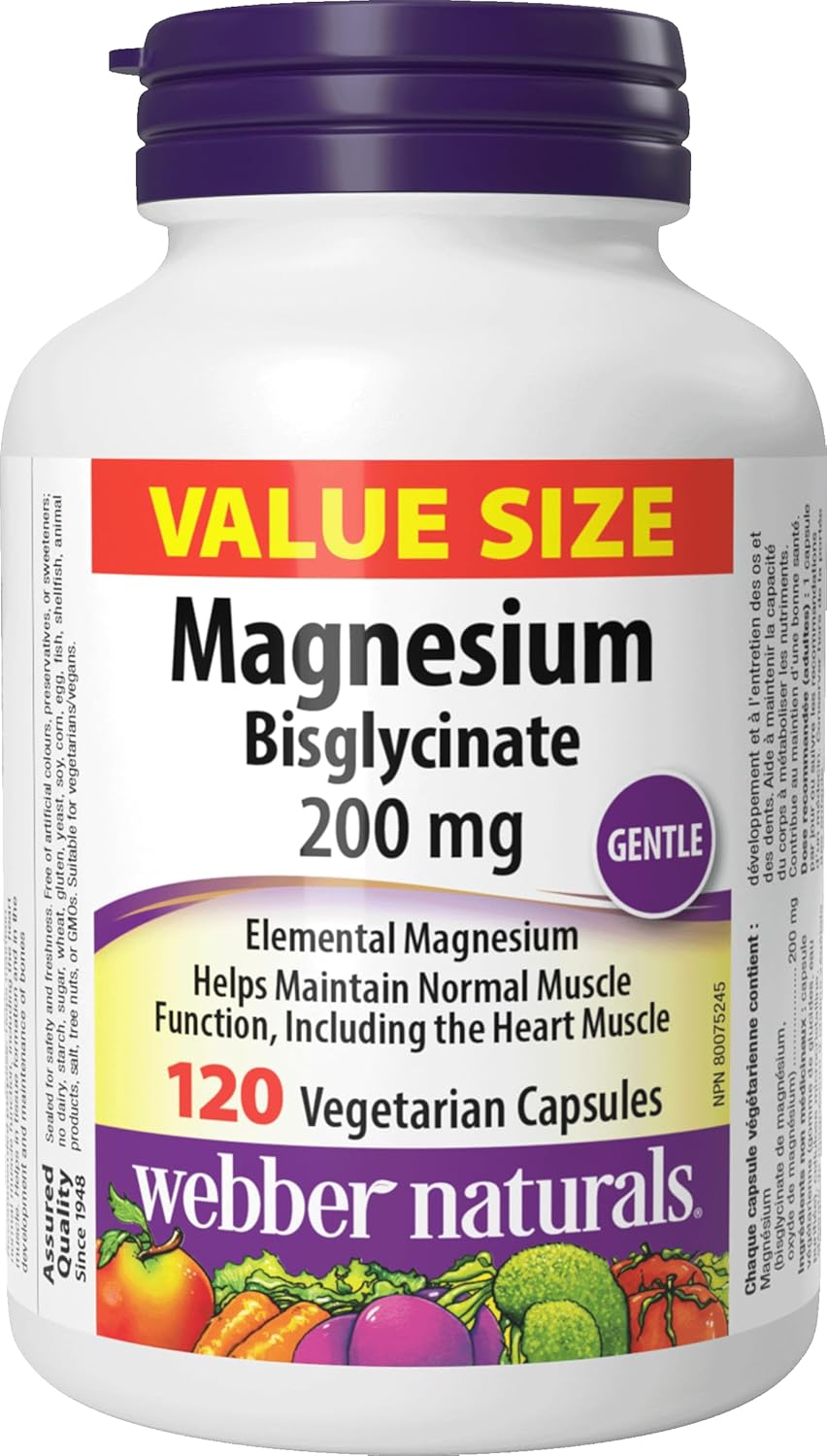 Webber Naturals Magnesium Bisglycinate 200 mg, 120 Capsules