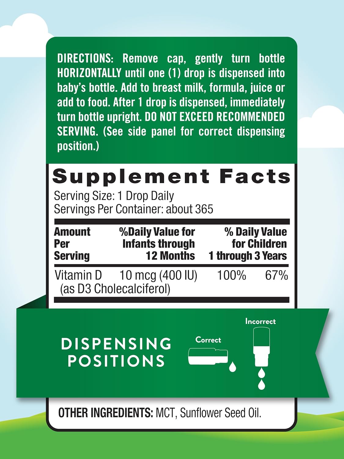 Nature's Truth Vitamin D Drops for Infants | 400 IU | 9.2 mL | D3 for Kids | Vegetarian, Non-GMO & Gluten Free Supplement