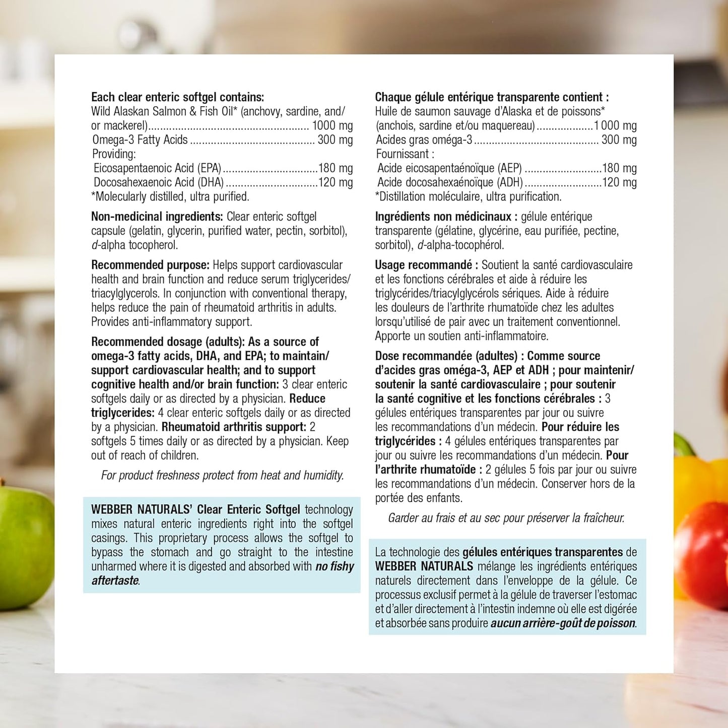 Webber Naturals Salmon and Fish Oil 300 mg, 220 Clear Enteric No Fishy Aftertaste Softgels