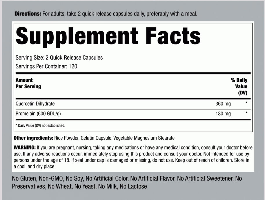 Quercetin Plus Bromelain, 360 mg (per serving), 240 Quick Release Capsules