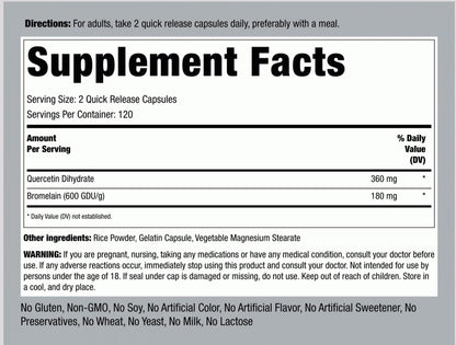 Quercetin Plus Bromelain, 360 mg (per serving), 240 Quick Release Capsules