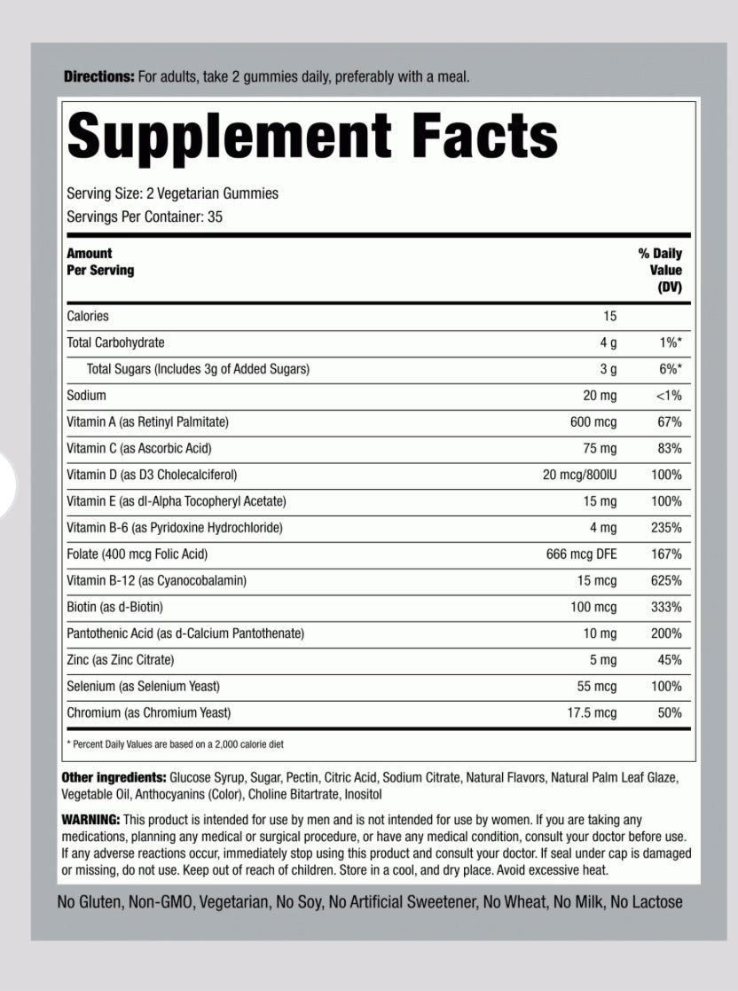 Men's Multivitamin + B-12 D3 & Zinc (Berry), 70 Vegetarian Gummies