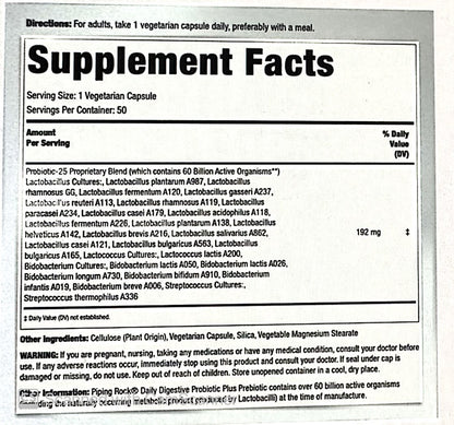 Probiotic 25 Strains 60 Billion Organisms plus Prebiotic, 50 Vegetarian Capsules