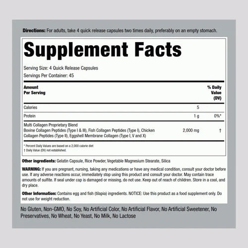 Multi Collagen Protein (Types I, II, III, V, X), 2000 mg (per serving), 180 Quick Release Capsules