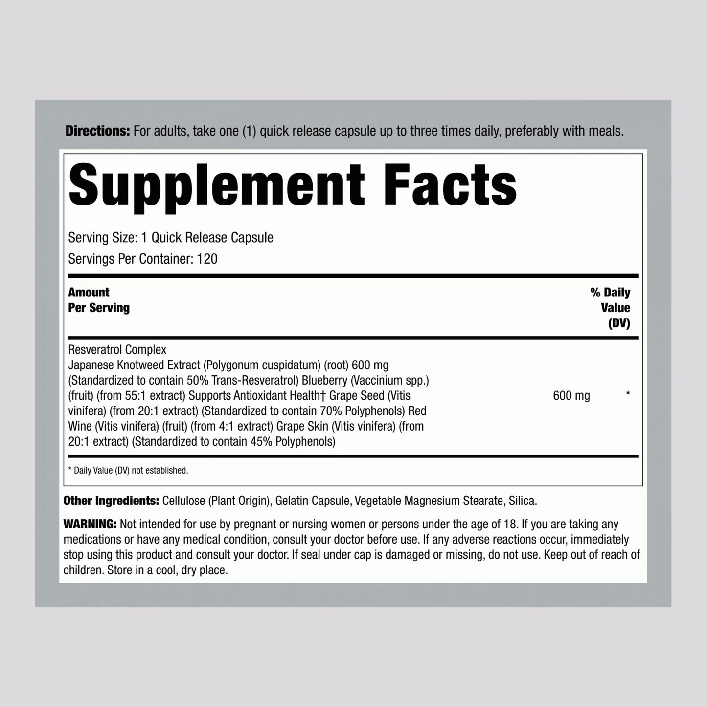 Resveratrol Complex, 600 mg, 120 Quick Release Capsules