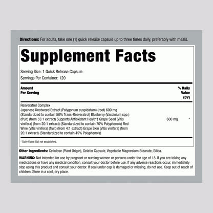 Resveratrol Complex, 600 mg, 120 Quick Release Capsules