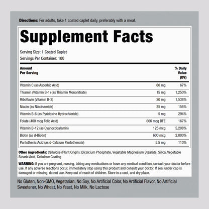 B-Complex plus Vitamin C Timed Release, 100 Coated Caplets