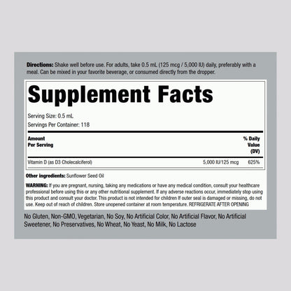 Liquid Vitamin D3, 5000 IU, 2 fl oz (59 mL) Dropper Bottle