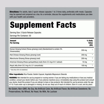 Super Ginseng Complex Plus Royal Jelly, 100 Quick Release Capsules