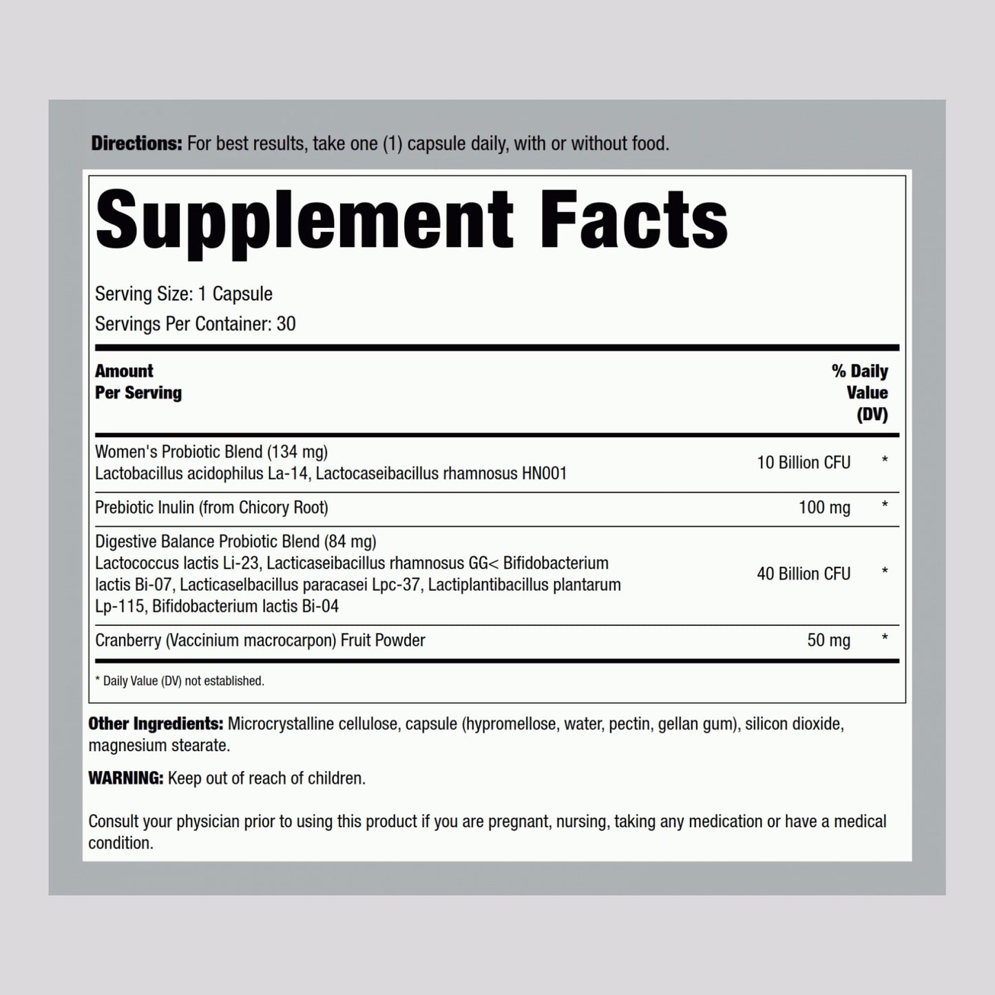 Women’s Probiotic 50 Billion, 30 Vegetarian Capsules