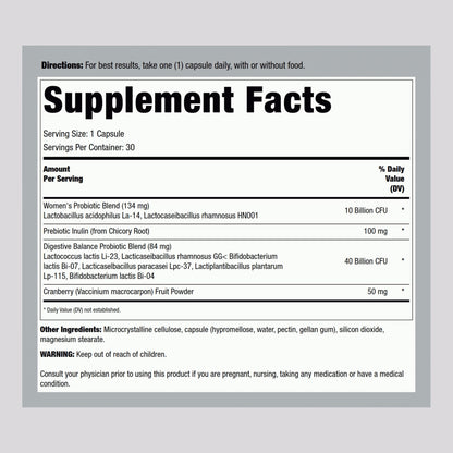 Women’s Probiotic 50 Billion, 30 Vegetarian Capsules